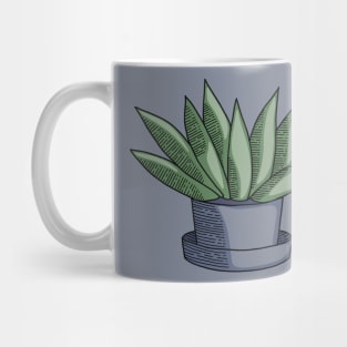 Green Aloe Succulent Cactus in Blue Pot Hand Drawn Line Art Mug